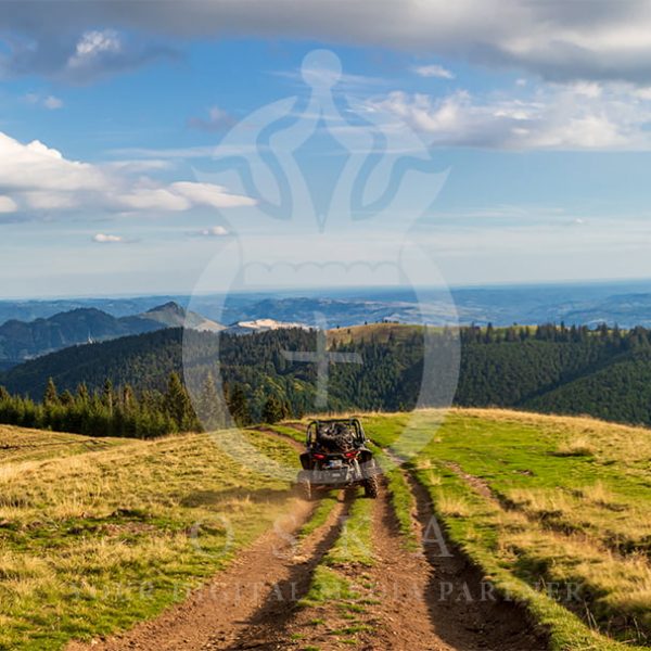 Panoramic view of UTV on the top of Carpathian Mountains